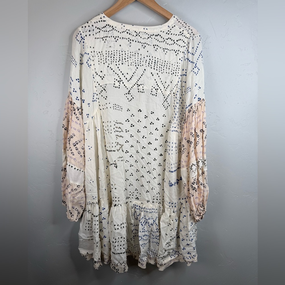 Free People Shibori Ivory Printed Boho Button Up Tunic Mini Dress Medium - Picture 5 of 10